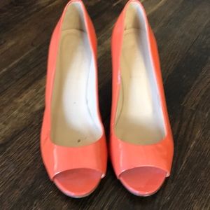 J. Crew Coral Patent Leather Open Toe Pump